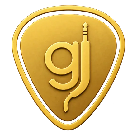The GigJack logo: the letters gj on a gold guitar pick, with the j drawn as a jack plug